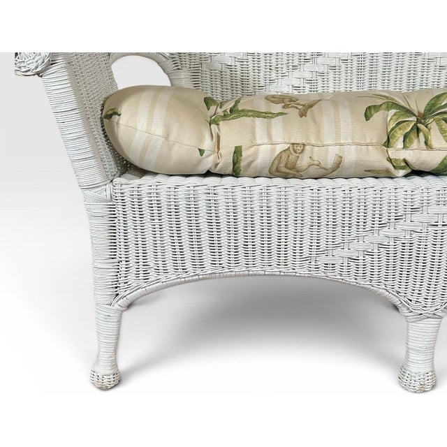 Wood Vintage Palm Beach Regency White Wicker Camelback Settee Loveseat For Sale - Image 7 of 18