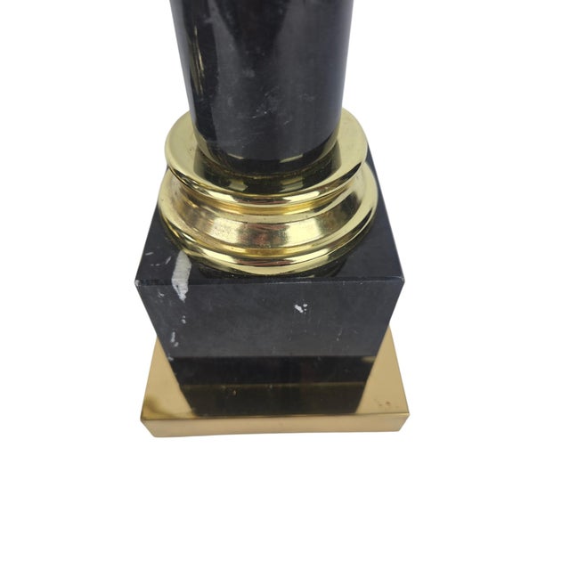 1980s Brass & Black Marble Neoclassical Column Table Lamps, a Pair For Sale - Image 10 of 14