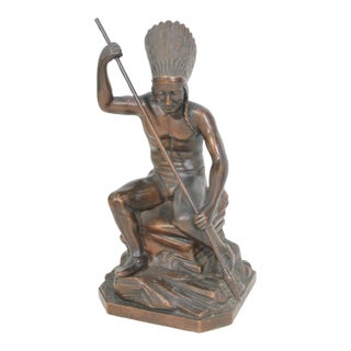 Antique Jennings Brothers Native American War Chief Bronze-Clad Sculpture J.b. 2245 For Sale
