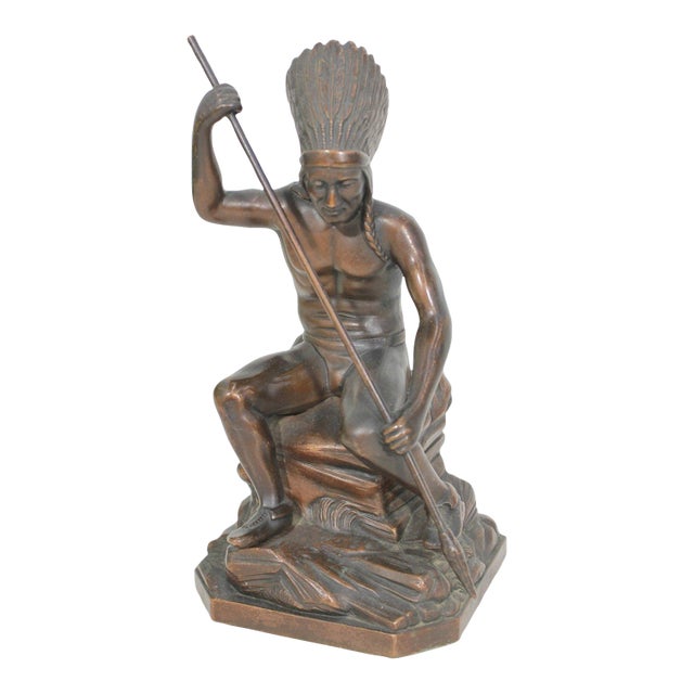 Antique Jennings Brothers Native American War Chief Bronze-Clad Sculpture J.b. 2245 For Sale