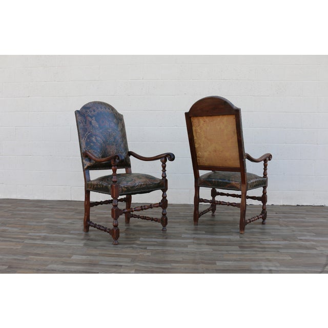 Pair of Early 18th Century Carved Wood Armchairs With Embossed Leather Upholstery For Sale - Image 11 of 18