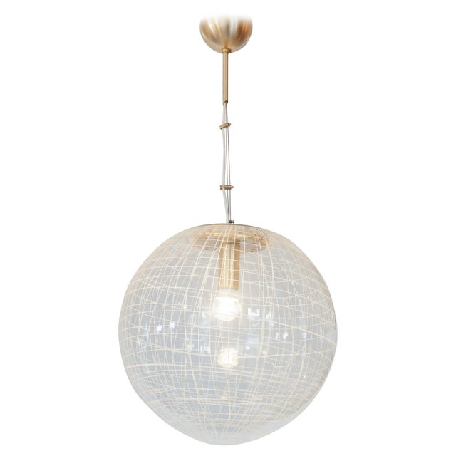 La Murrina Clear Bowl Glass with Spaghetti Swirl Pendant Lamp, Italy, 1970s For Sale - Image 9 of 9