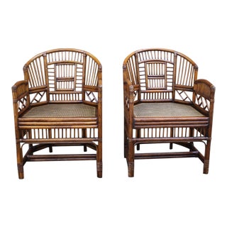 1970's Vintage Bamboo Rattan Brighton Pavilion Chinoiserie Chairs - a Pair For Sale