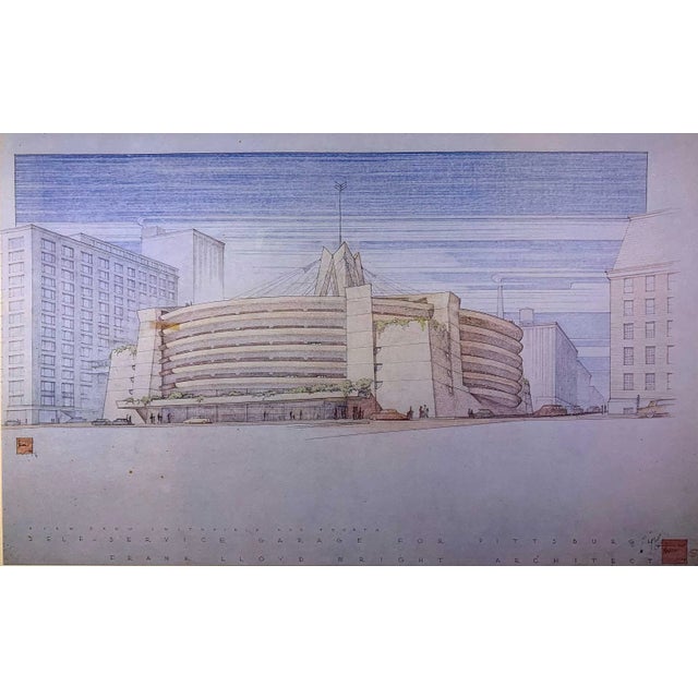 1970s Modern Frank Lloyd Wright Lithograph Signed "Edgar J. Kaufmann Garage" Pa For Sale - Image 5 of 9
