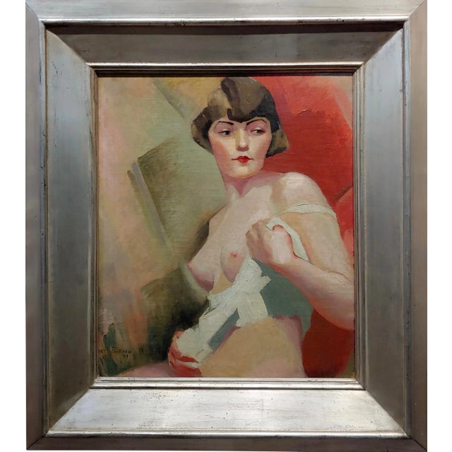 Reva Jackman Student of André Lhote 1927 Cubist Portrait of a Nude Female-Oil Painting For Sale