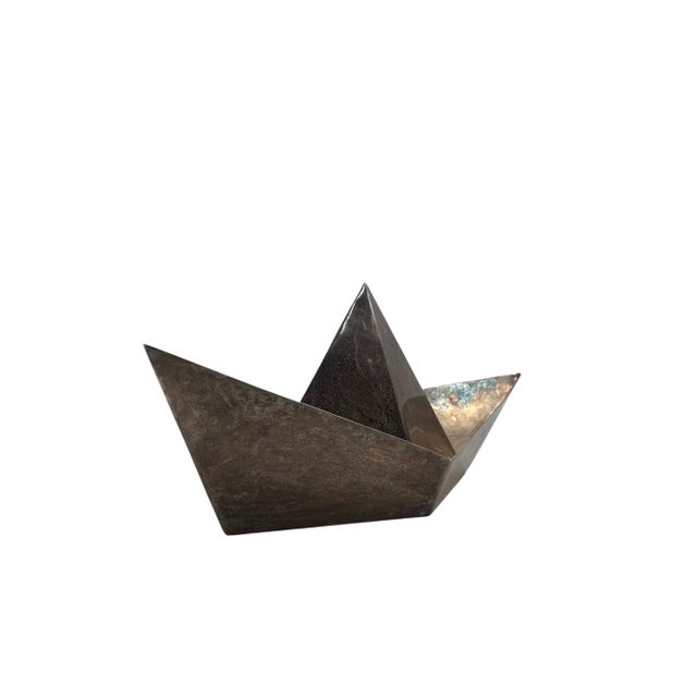 Metal Modern Silver-Plated Paper Boat Sculpture, Paola C. By Aldo Cibic Italy 1980s For Sale - Image 7 of 17