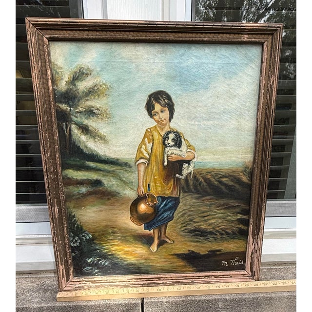 Mid-20th Century English Style "The Cottage Girl" Oil on Canvas Painting After Gainsborough - Framed For Sale - Image 10 of 12