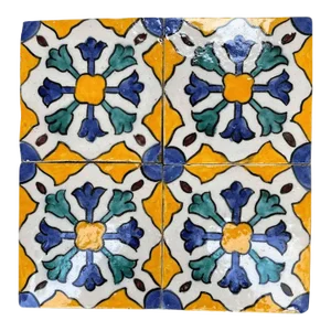 Orange Flower Ceramic Tile Moroccan Hand Painted 4x4 Tile Zellige Box - 20 Tiles