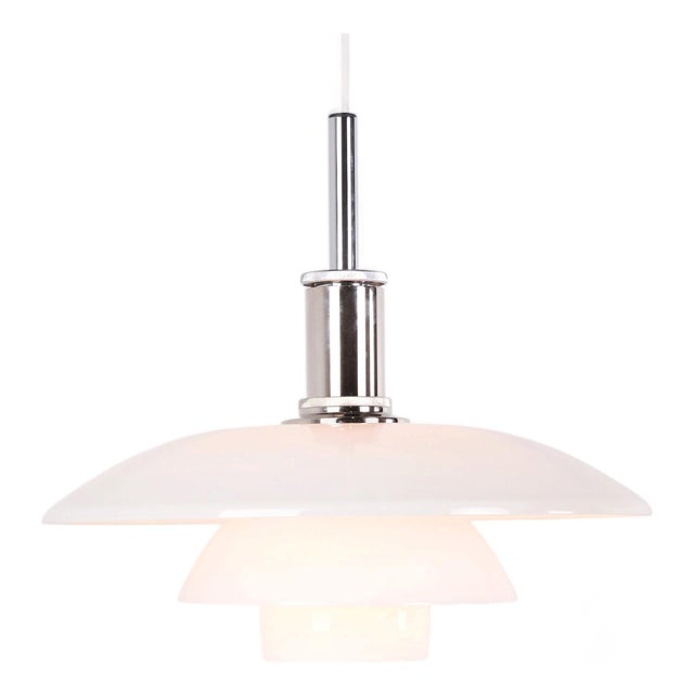 PH 4½-4 Pendant in White Opal Glass and Chrome by Poul Henningsen for Louis Poulsen, 1980 For Sale