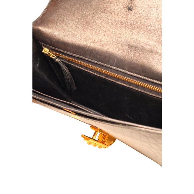 Black Hermès Black Porosus Crocodile Alcazar Top Handle Shoulder Bag, 1980. For Sale - Image 8 of 11
