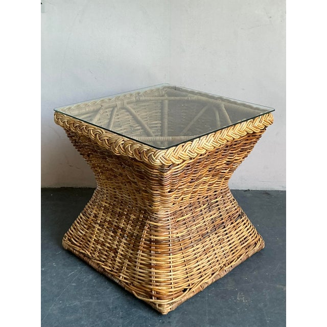 Vintage Coastal Braided Rattan Side Table For Sale - Image 4 of 6
