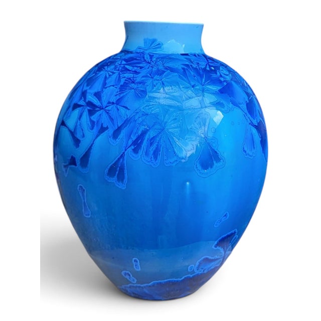 Vase in Glazed Porcelain with Blue Crystallizations by Patrice Lusardi, 1980s For Sale - Image 9 of 15