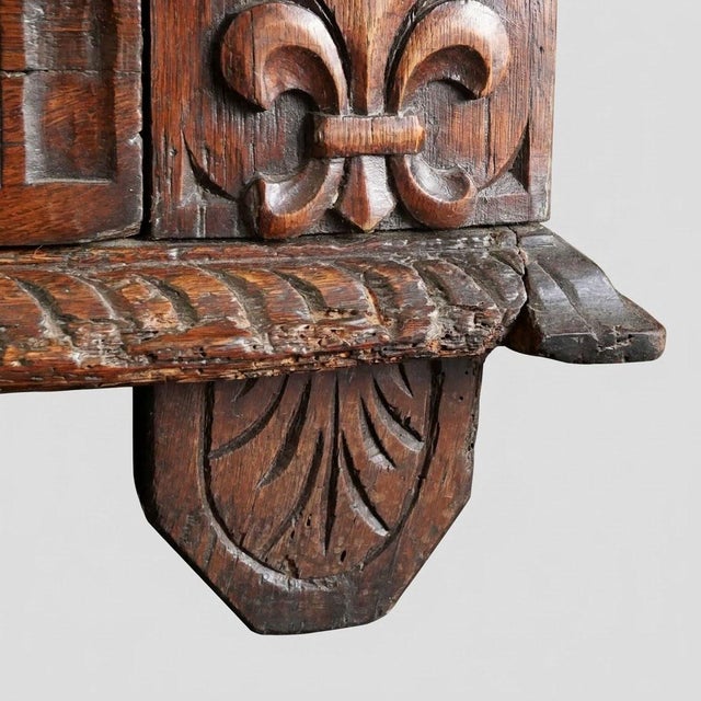 Brown Low Sacristy Sideboard in Carved Oak with 17th Century Elements and 19th Century Alterations For Sale - Image 8 of 18
