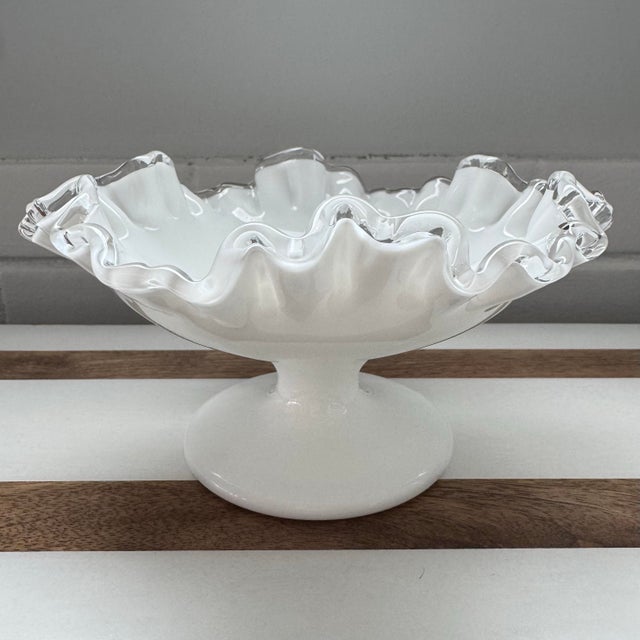 Mid 20th Century Mid 20th Century Fenton Silver Crest Milk Glass Ruffle Edge Candy Dishes - A Pair For Sale - Image 5 of 8