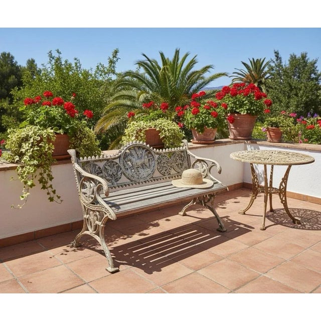 Vintage Ornate Cast Iron and Wood Garden Bench With Animal Motifs For Sale - Image 4 of 5