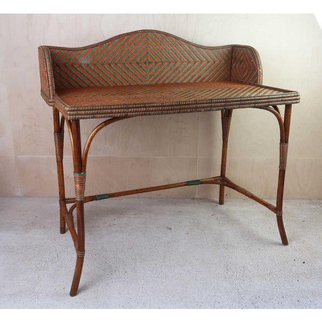 Vintage Art Deco French Painted Rattan and Bentwood Console Table, 1930s For Sale - Image 3 of 8
