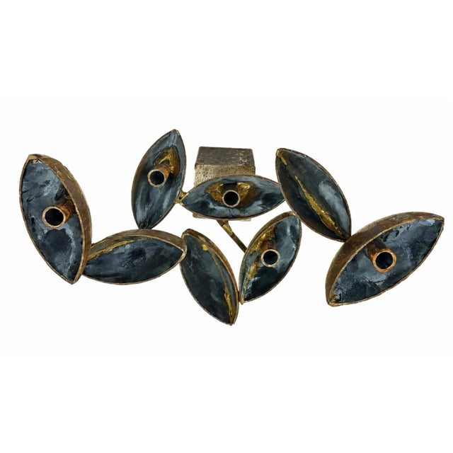 60s Artisan Made Mid Century Brutalist 8 Abstract Petals / 5 Candle Holder Danish Modern Candelabra For Sale - Image 9 of 11