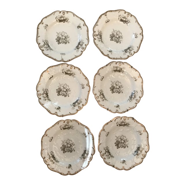 1920s Gilt Painted Porcelain Plates - Set of 6 For Sale