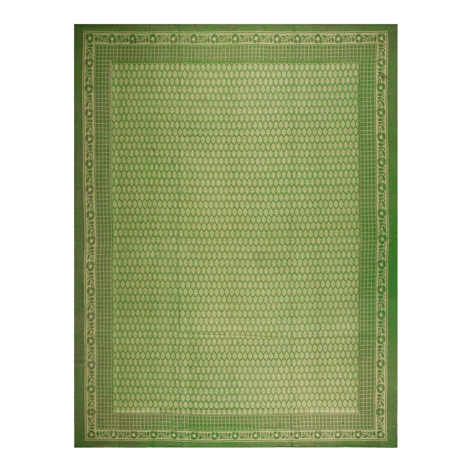 Splendid Green Color With Small Ikat Pattern Design Antique Ingrain Rug ...