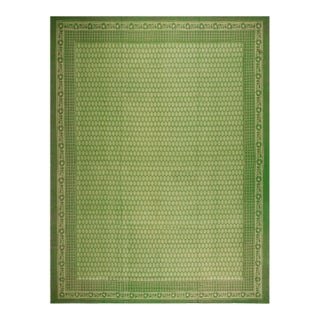 Splendid Green Color With Small Ikat Pattern Design Antique Ingrain Rug For Sale