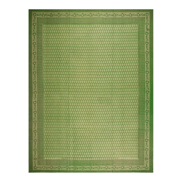 Splendid Green Color With Small Ikat Pattern Design Antique Ingrain Rug For Sale