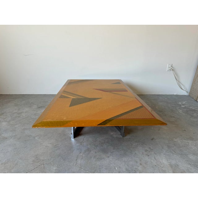 Postmodern Italian Giovanni Offredi for Saporiti Maple and Chrome Coffee Table/ Sold For Sale - Image 10 of 12