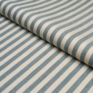 Schumacher Hanson Indoor/Outdoor Stripe Narrow Fabric In Teal For Sale