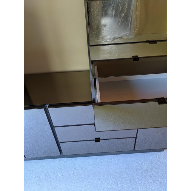 1980s Ello Gunmetal Stainless & Smoked Mirror Cabinet Set, Attributed For Sale - Image 13 of 15