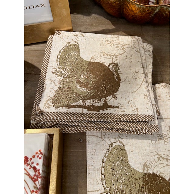 2020s Fall Harvest Elegant Turkey Napkins - Set of 4 For Sale - Image 5 of 6