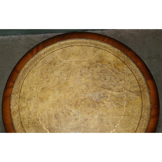 Flamed Hardwood Heritage Green Leather Top & Brass Lions Paw Castor Side Table For Sale - Image 4 of 11
