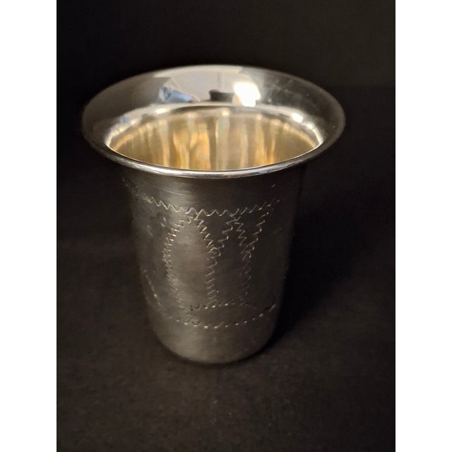 Mid-Century Modern Vintage Esco Sterling Silver Kiddush Cup Beaker Engraved Jewish Judaica For Sale - Image 3 of 12