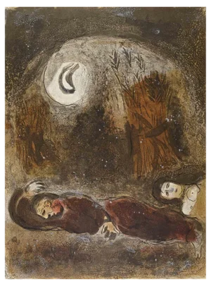 Marc Chagall, Ruth at the feet of Boaz, Lithograph, 1960