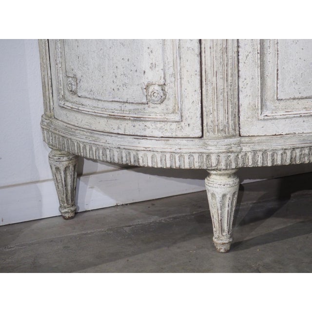 Wood Pair of Large Antique French Louis XVI Style Painted Demi-Lune Buffets, 1900s For Sale - Image 7 of 18