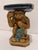 Charming vintage majolica ceramic pedestal featuring a seated monkey holding a fruit and supporting a tray or stand...