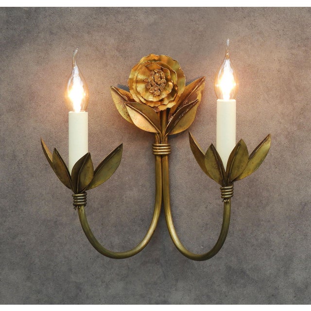 Metal French Brutalist Style Floral Wall Lights, 1980s, Set of 2 For Sale - Image 7 of 9