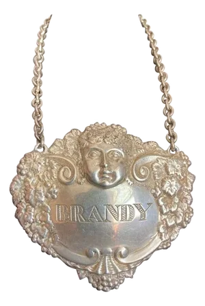 English Sterling Silver Brandy Carafe Label with Dionysus