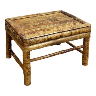 Vintage Large Rectangular Scorched Bamboo Riser or Plant Stand For Sale