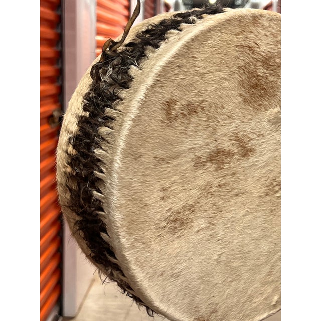 Pair of Cowhide Decorative Drums With Leather Lacing For Sale - Image 4 of 4