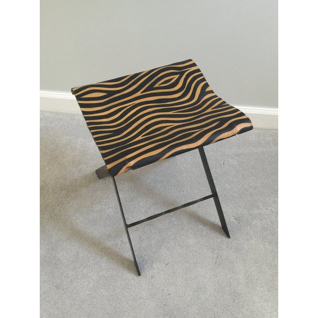 1970s Vintage Animal Print Wrought Iron Camp Stool For Sale - Image 10 of 10