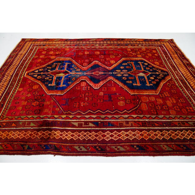 1960s Handmade Red Persian Shiraz Wool Rug For Sale - Image 12 of 15