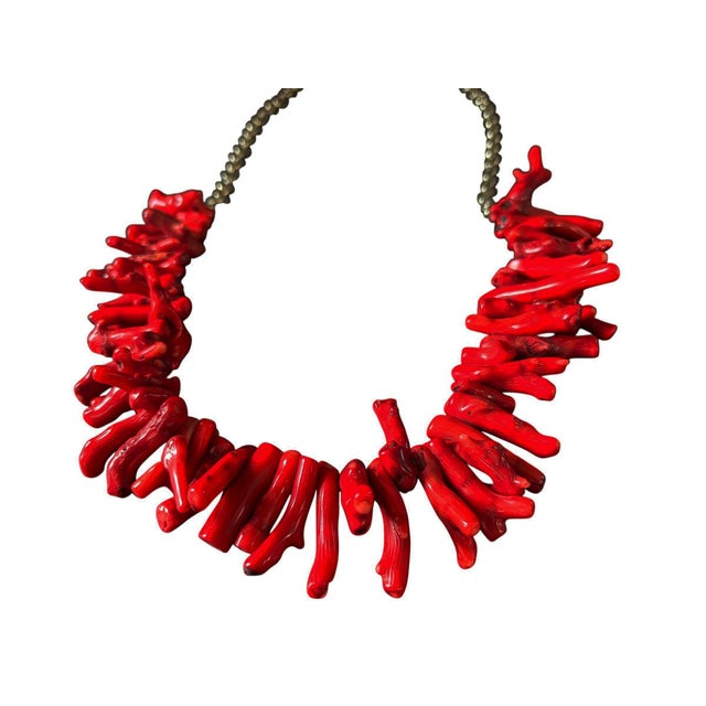 Vintage Natural Red Coral Branch Necklace W/Silver Chain For Sale - Image 4 of 12