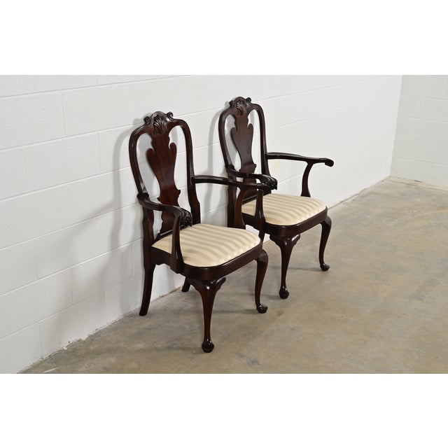 Stickley Stickley Queen Anne Carved Solid Mahogany Armchairs, Pair For Sale - Image 4 of 13