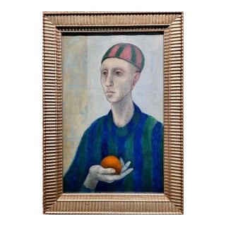 Arthur Okamura -Modernist Portrait Man Holding a Ball- 1954 Oil Painting For Sale