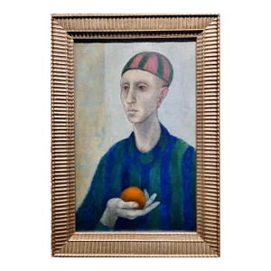 Arthur Okamura -Modernist Portrait Man Holding a Ball- 1954 Oil Painting