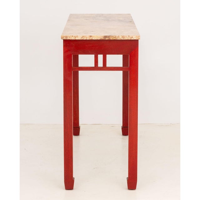 Wood James Mont Style Marble Top Red Stained Oak Console Table For Sale - Image 7 of 7