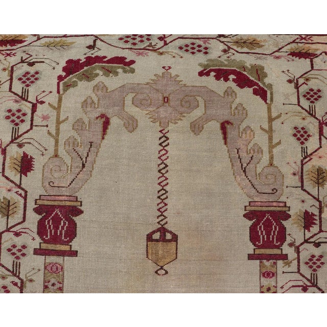 Early 20th Century Color Antique Oushak Rug With Columns, Chandelier & Vase Design For Sale - Image 11 of 13