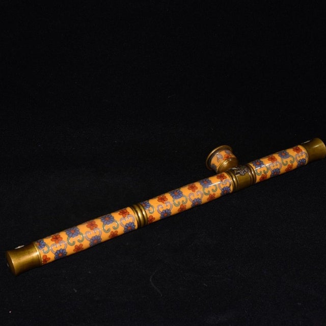 Late 20th Century Vintage Cloisonné Enamel and Brass Opium Pipe With Floral Motif For Sale - Image 5 of 9