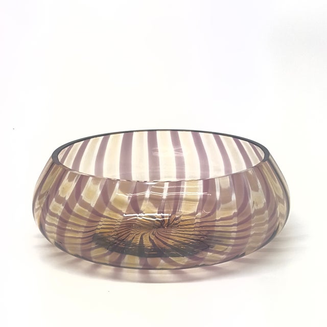 Mid-Century Modern Dazzling Mauve & Gold Striped Serving Bowl For Sale - Image 3 of 6