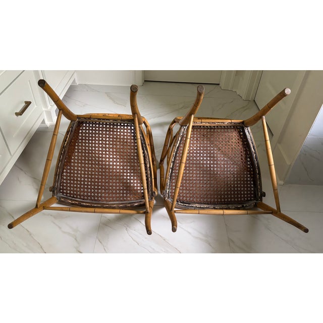 Vintage English Faux Bamboo Oval Back Armchairs in the Manner of Tom Parr for Colefax & Fowler For Sale - Image 12 of 17