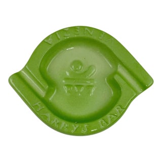 Vintage Harry's Bar Venice Italy Ashtray Green Ceramic Dish Venezia For Sale